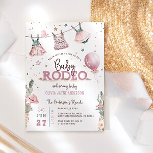 Cowgirl Baby Shower Invitation Template, Baby Rodeo Party Invite Printable, Wild West Rustic Pink Beige Card, Editable Digital Download P881