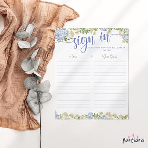 Boy Baby Shower Sign-in Sheet Printable Blue Floral Hydrangeas Decor ...