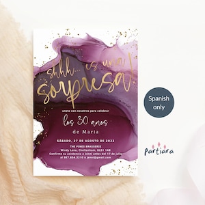 Spanish Surprise Party Invitation, Burgundy Maroon Printable Invites, Ladies or Mens Dinner Party Editable Digital Download Template P230