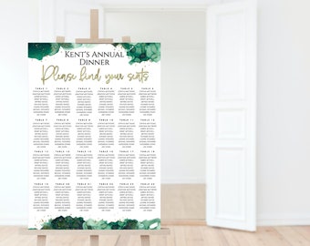 Emerald Green Seating Chart Printable Party Tables Seating Sign Editable Template Ladies Mens Birthday Events Digital Download Poster P257