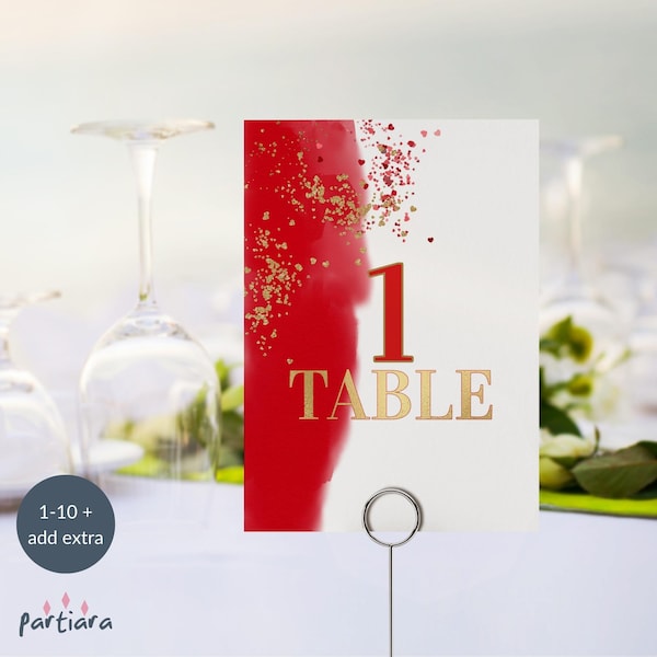 Red Gold Table Numbers Printable Ladies Birthday Party Tables Decor Editable Retirement Events Digital Download Template P216