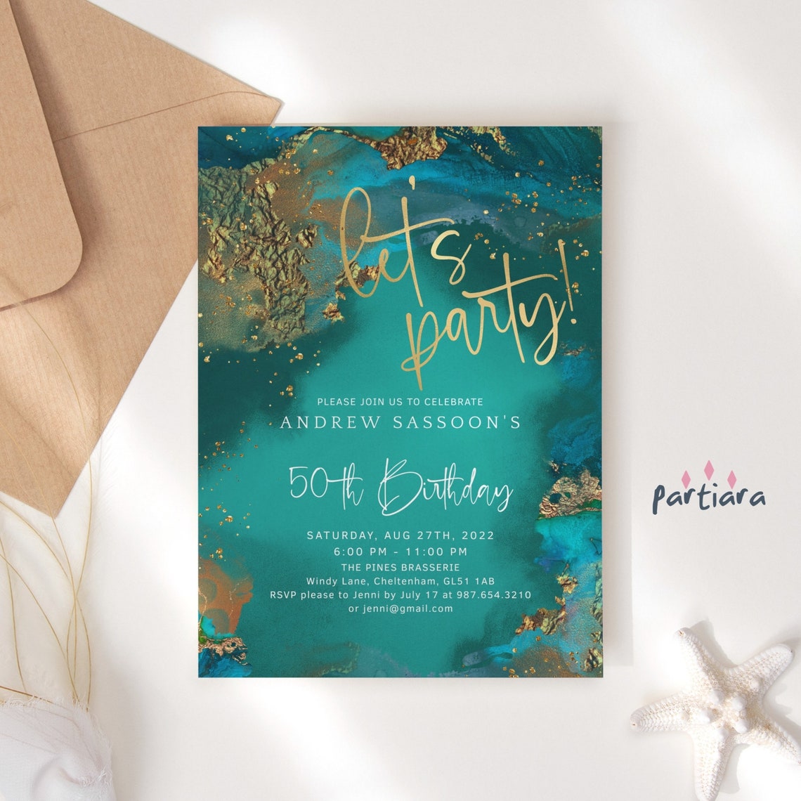 Emerald Green Party Invitation Adults Let's Party Green Etsy