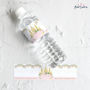 Fairytale Water Bottle Label Template, Girls Princess Birthday Party Favors Printable, Baby Shower or Baptism Castle Decor, Editable P137