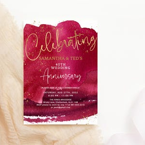 Ruby Wedding Anniversary Invitation Printable 40th Anniversary Party Invite Editable Template Red and Gold Decor Instant Download P362 P132
