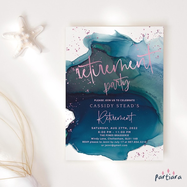 Teal Pink Retirement Party Invitation Printable Ladies Surprise Dinner Party Invite Editable Digital Download Template P132 P231