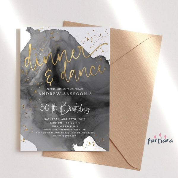 Editable Dinner Dance Invite Template Adults Party Invitations Mens Birthday Printable Digital Download Elegant Modern Invites P255