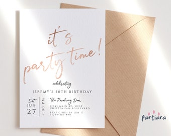 Rose Gold Party Invitation Printable Ladies Teen Girls Birthday All White Dinner Party Invite Editable Digital Download Template P245