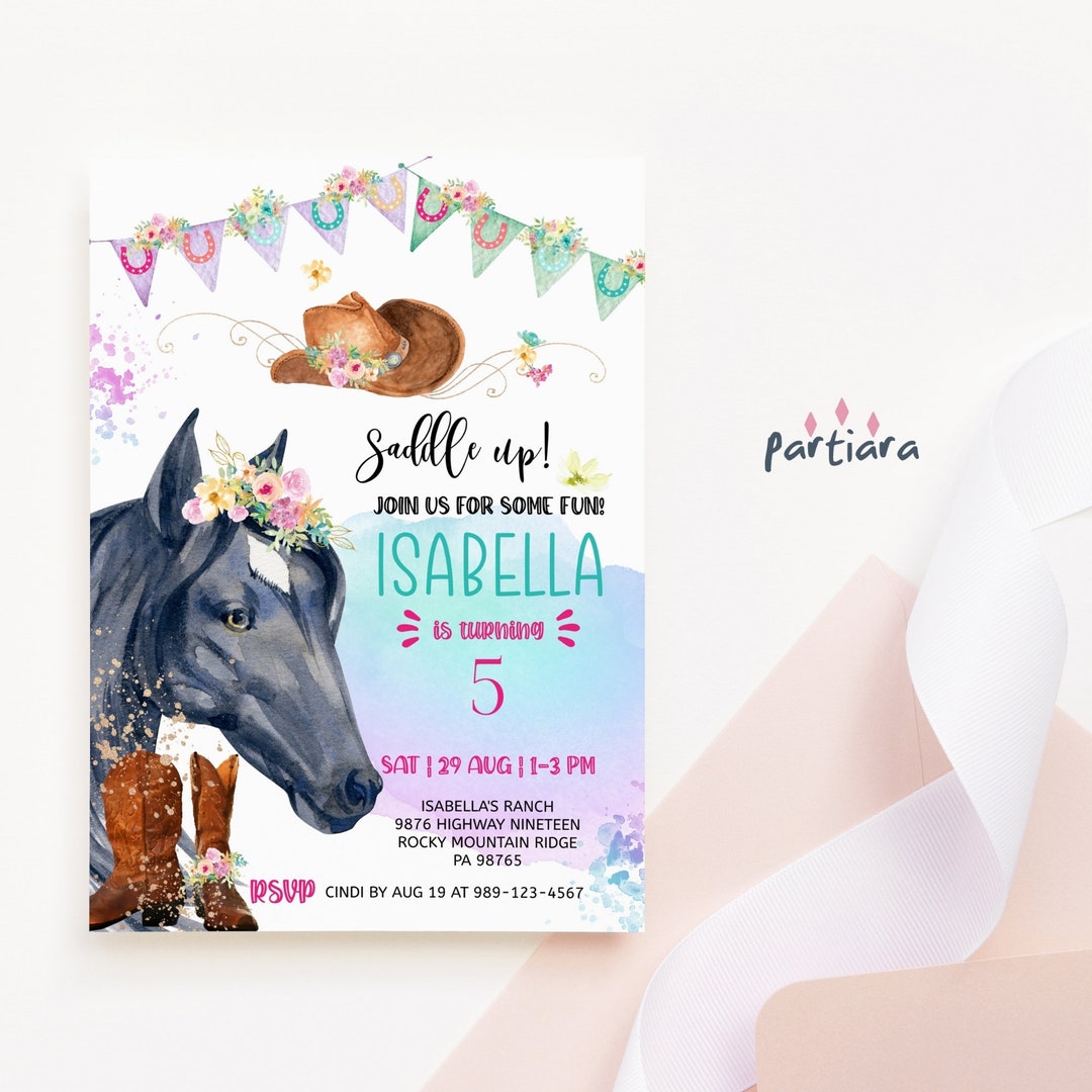 Editable Cowgirl Invitation, Horse Birthday Party Invite Printable, Summer Ranch Tea Party ...