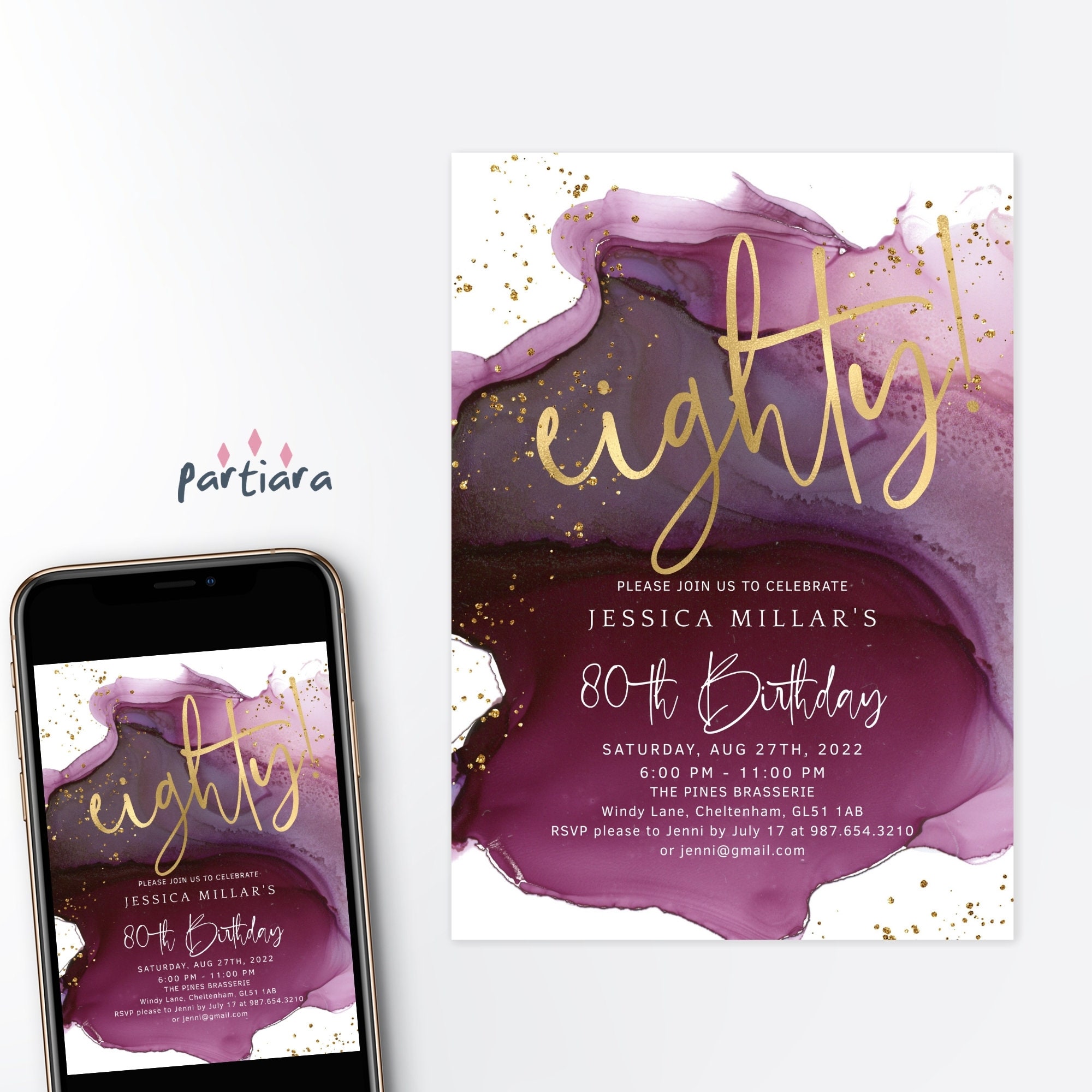 80th Birthday Invitation Digital Download Editable Template | Etsy