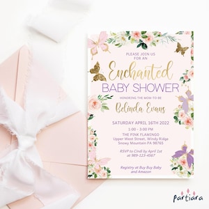 Blush Pink Enchanted Baby Shower Invitation Printable Girl&#39;s 1st Birthday Garden Party Invite Editable Digital Download Template P328 P6