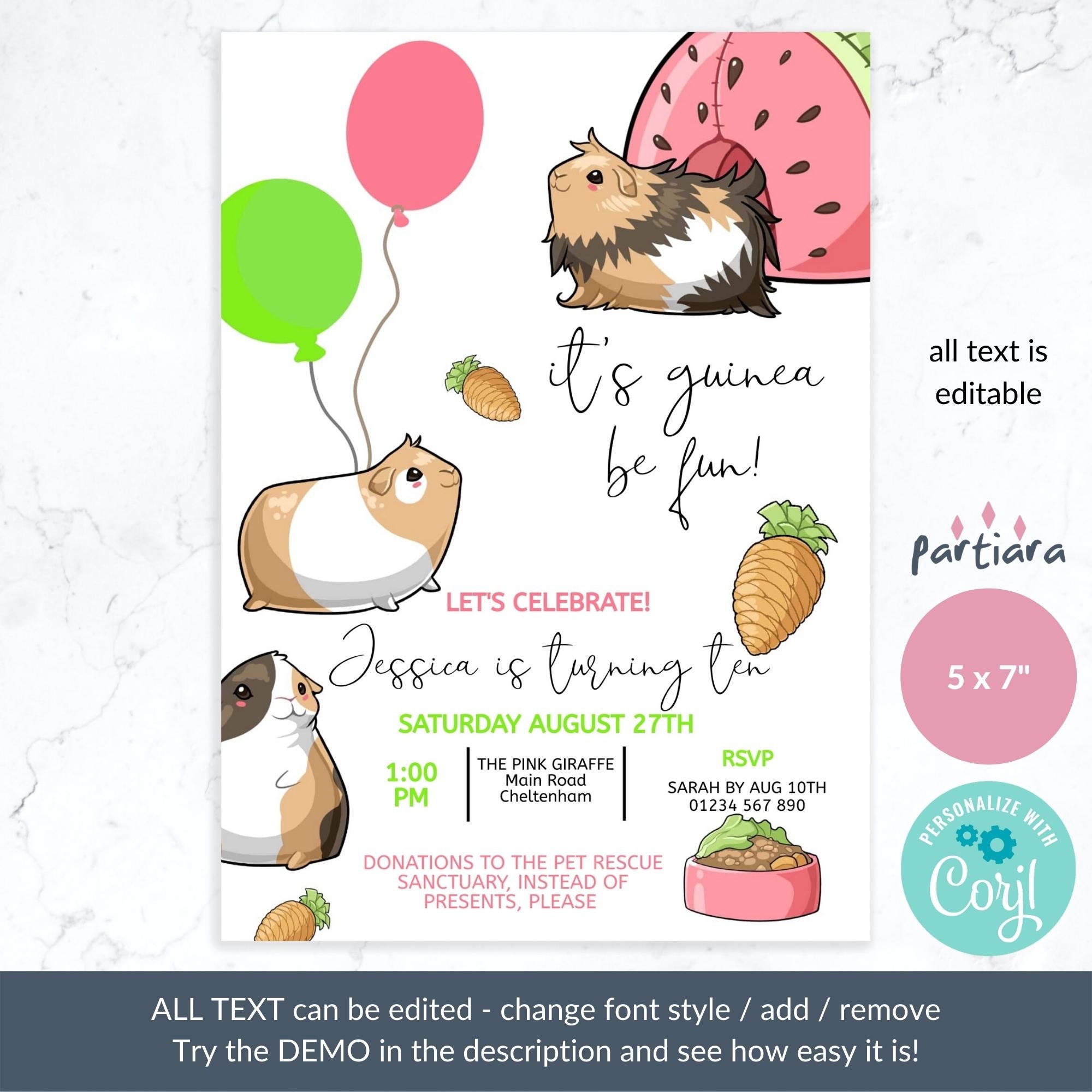 Guinea Pig Party Invitation Guinea Pig Birthday Party Invite | Etsy