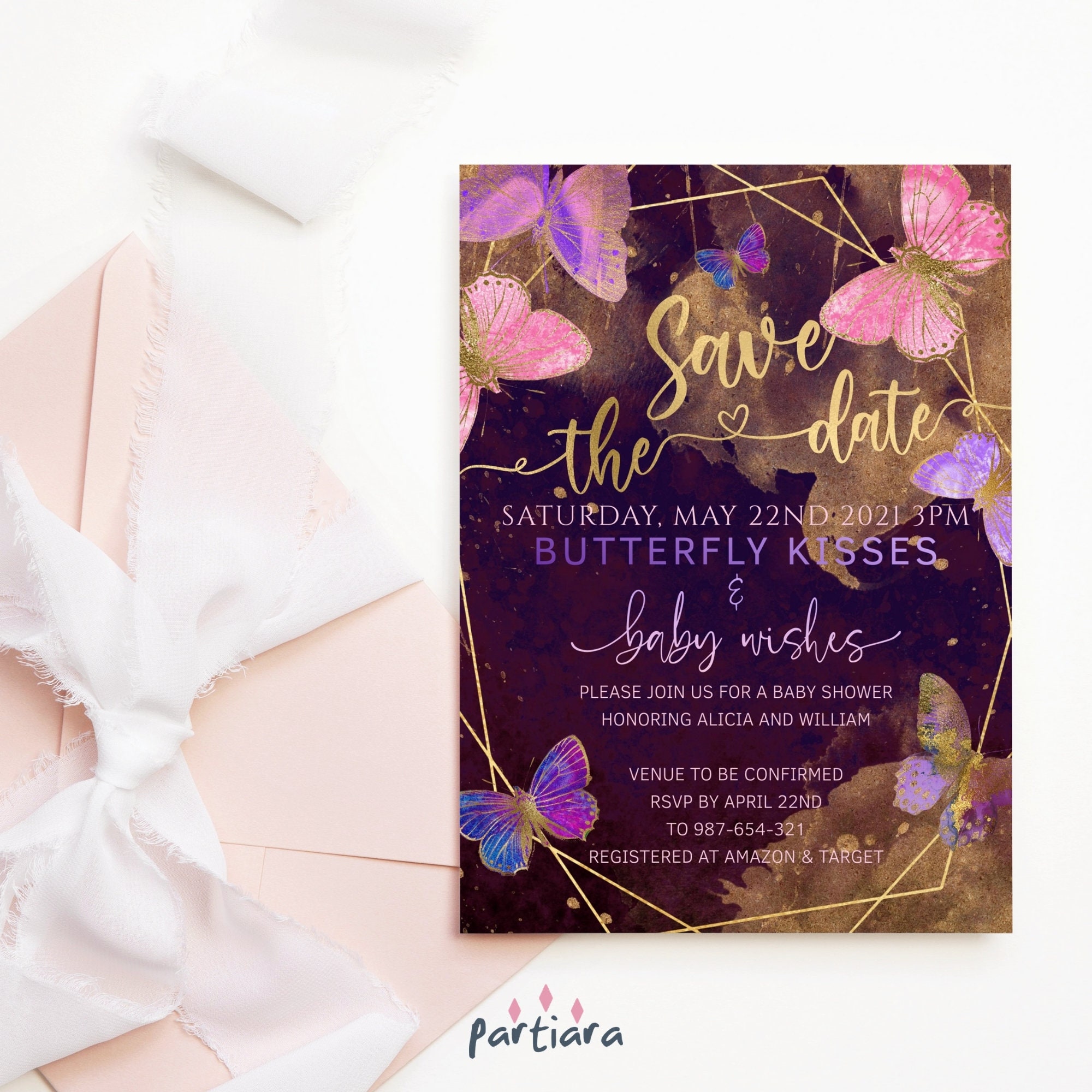 Butterfly Save the Date Girl Baby Shower Save Our Dates Etsy UK