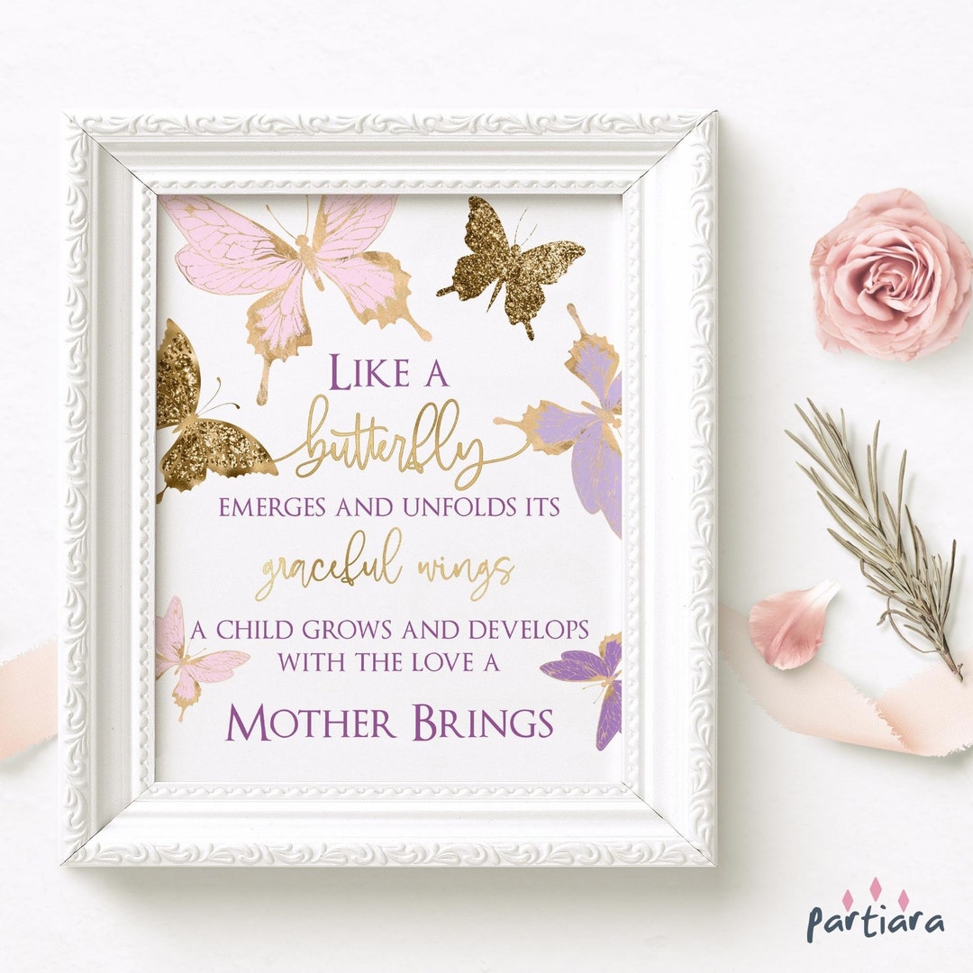 Butterfly Baby Shower Saying Printable Girl Party Table Poster Saying