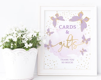 Card and Gift Table Butterfly Sign Template for Girls: Birthday Party or Baby Shower Poster P438