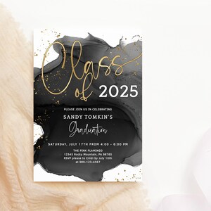 Jungen Graduierung einladen Vorlage, Klasse von 2025 Einladung druckbare, schwarz weiß Grad Party Events Karte, bearbeitbare digitaler Download P268
