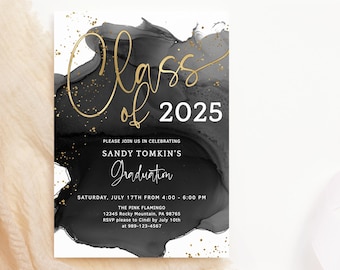 Graduation Invitation Template: Class of 2026 Black White Gold Decor, Digital Download P268