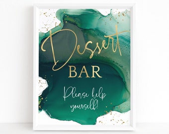 Dessert Bar Table Sign Emerald Green Party Template, Ladies Dinner Events Poster Printable, Editable Digital Download P257