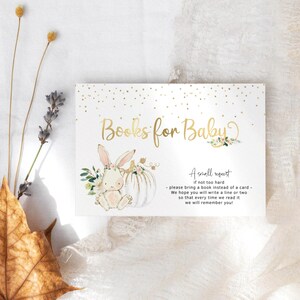 Bunny Baby Shower Books for Baby Card Template, Girls Party Invite Game Cards Printable, Pink Floral Pumpkin Decor, Editable Download P376
