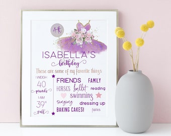 Girl Ballerina Birthday Milestone Sign Editable Download Purple Pink Floral Lilac Favorite Things Party Poster Decor Printable Download P201