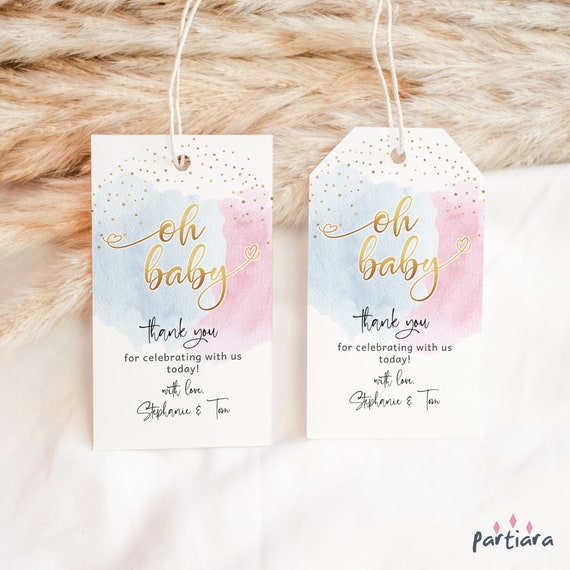 Baby Shower Tags Editable Gender Reveal Party Favors Merci Cadeau