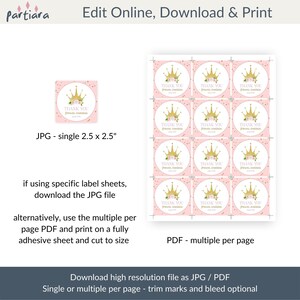 Editable Birthday Princess Tag Favor Gift Thank You Tags Girl Fairytale ...