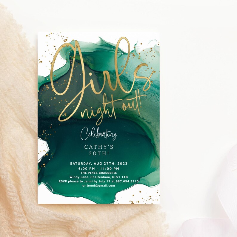 Girls Night Out Invitation, Birthday Ladies Night Invites, Emerald ...