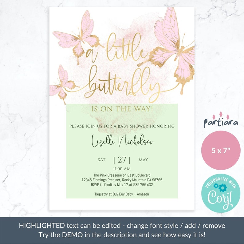 Little Butterfly Baby Shower Printable Invitation Girl's Etsy