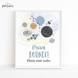 Bouncy Castle Sign Space Birthday Party Printable, Moon Bounce Table Poster Decor for Boys, Editable Digital Download Template P166