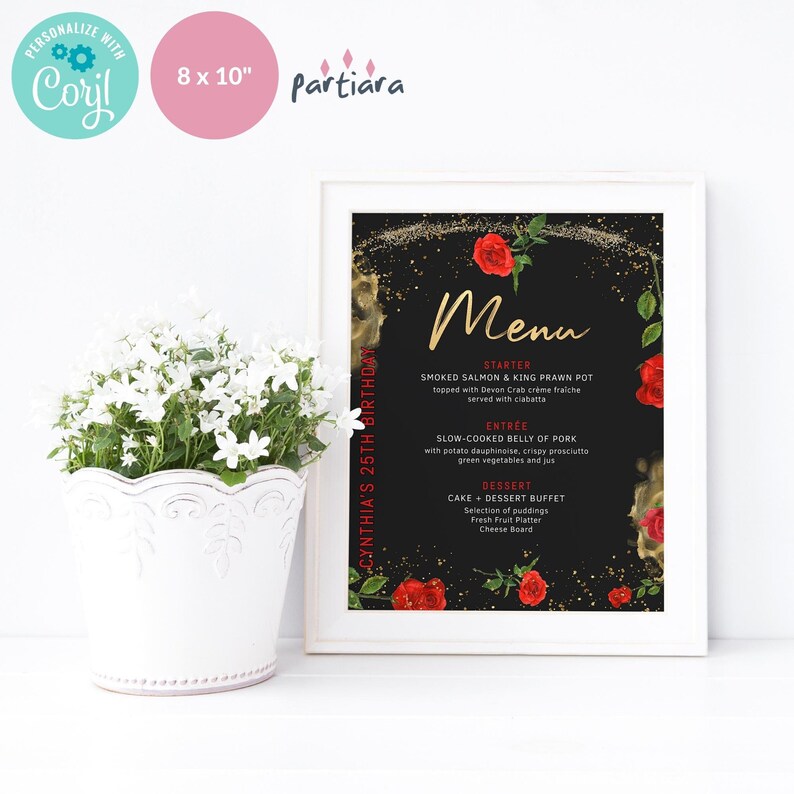 Red Roses Menu Editable Birthday Menus for Ladies Any Age Etsy Singapore