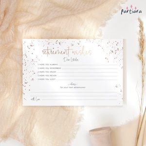 Ruhestand Wünsche und Ratschläge Notecard Vorlage, Damen Ruhestand Party Andenken Printable, Alles Weiß Gold Dekor, Bearbeitbar Download P493