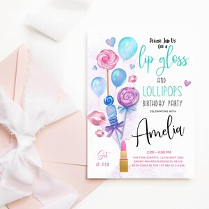 Modello di invito per festa di trucco per ragazze, inviti per coccole di compleanno per ragazze adolescenti stampabili, carta rosa viola, download digitale modificabile P346