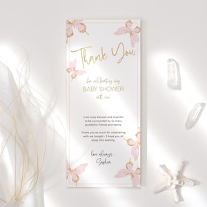 Carte de remerciement papillon Table décoration de plaque de bienvenue Imprimable filles 1er anniversaire Baby Shower papillons Modifiable en téléchargement numérique P293