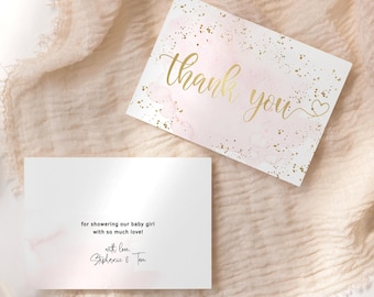 Pink Thank You Card Template, Pastel Birthday Thankyou Notecards Printable, Girl Baby Shower Party Thanks, Editable Digital Download P249