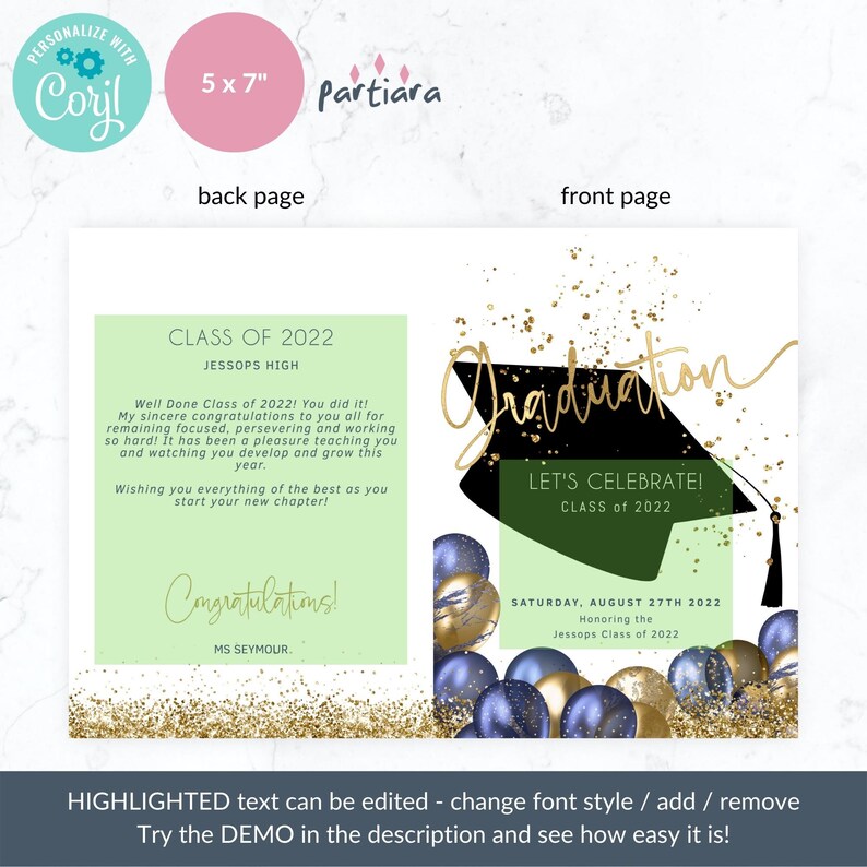Graduation Program Self Editable navy Blue Gold College High School or University Grad Programs Printable Bi-Fold Booklet Template P631 image 6