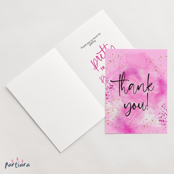Pretty in Pink Dankeskarte Mädchen Hot Pink Party Danke Falten Notecards Printable Bearbeitbare Digitaler Download Vorlage P523