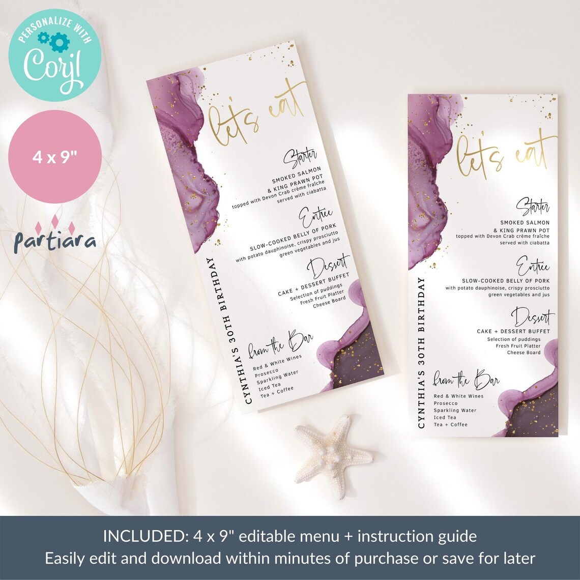 Generic Menu Card Editable Burgundy Menu Card Editable Template, Birthday Table Menus Printable ...