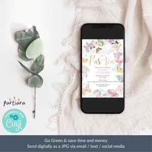 Unicorn Birthday Tea Party Invite 1st Birthday Invitation Printable Pastel Girls Floral Butterfly Theme Pink Lilac Gold Decor Editable P634 image 5