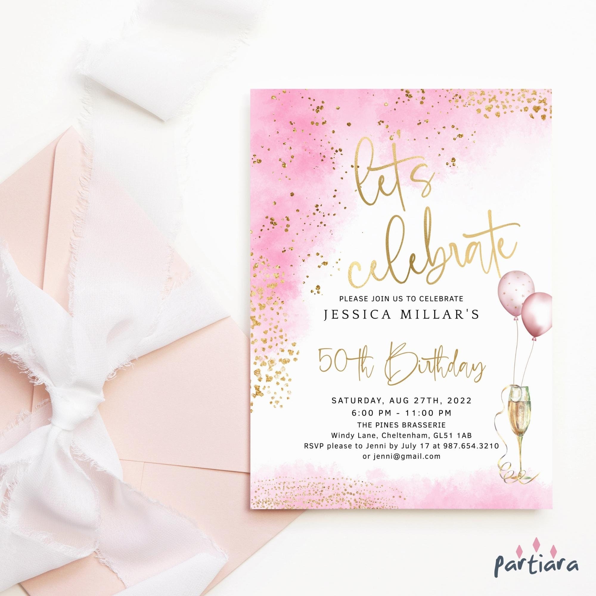 Pink Gold Birthday Invitation Printable Ladies Let's - Etsy
