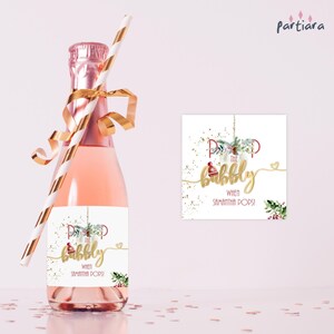 Etichetta per bambini di Babbo Natale, mini etichette per vino, etichette per champagne, stampabili, bacche di agrifoglio, vischio, modificabili, scaricabili P728