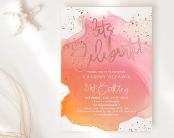 Editable Birthday Invite Orange Pink Party Invitations Ladies Sunrise Breakfast Sunset Cruise Drinks Invite Printable Digital Download P722