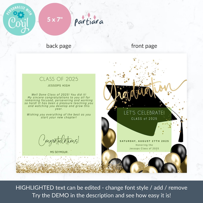 Graduation Program Self Editable Black and Gold College High School or University Grad Programs Printable Bi-Fold Booklet Template P251 image 6