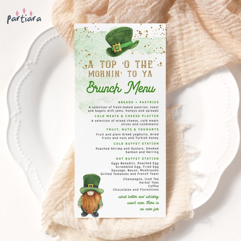 Editable St Patricks Day Menu Card Template Saint Patrick's Irish Party Table Menus Printable Birthday Brunch Menus Digital Download P135 画像 1
