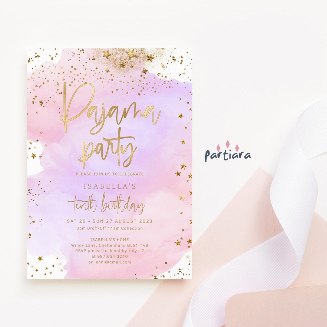 Editable Pajama Party Invite Template, Girls Birthday Sleepover ...