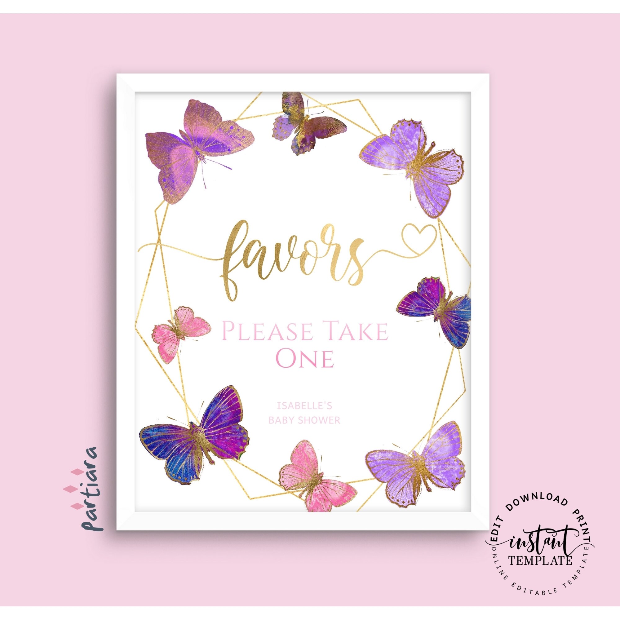 Baby Shower Favors Sign Butterfly Girl Printable Birthday Etsy
