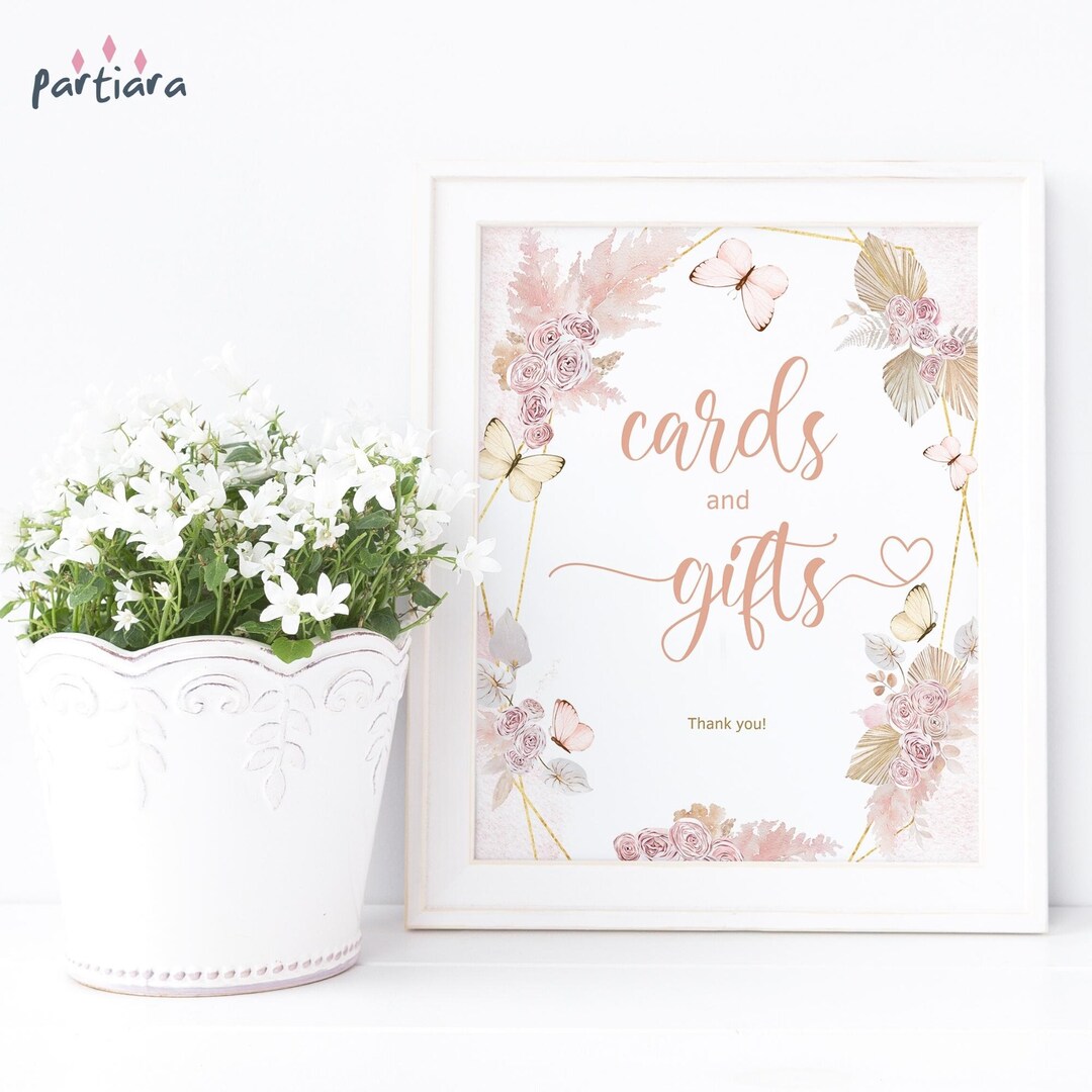 Boho Butterfly Gifts Table Sign Printable, Girls Birthday Cards Gift