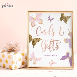 Butterfly Baby Shower Sign Cards and Gifts Table Decor Printable Girl's 1st Birthday Party Butterflies Poster Editable Download P6 P345