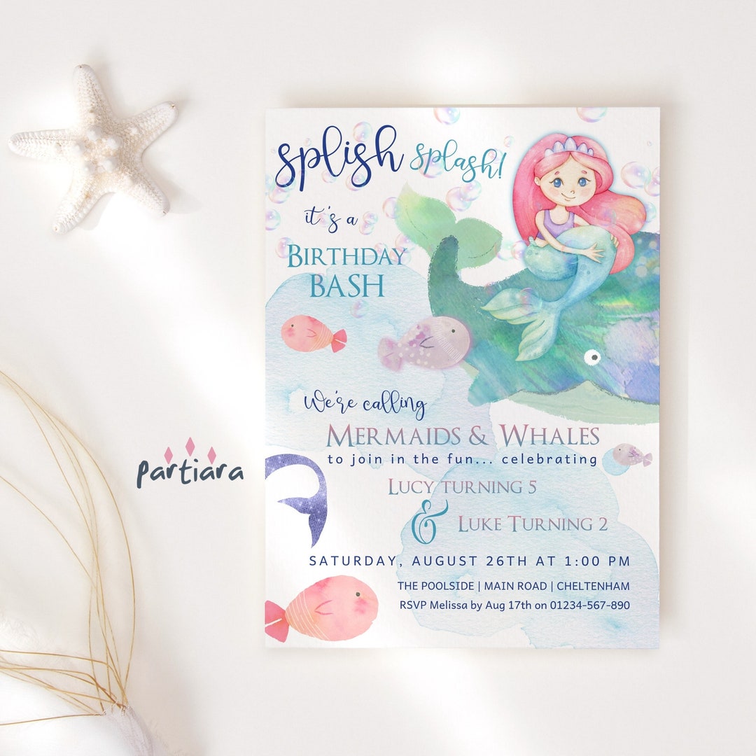 Editable Mermaid Birthday Pool Party Invite Printable Girls - Etsy