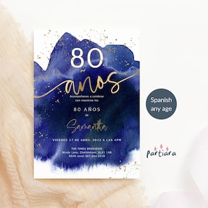 Royal Blue Birthday Invitation in Spanish, Editable Dinner Party Invite Template for Man or Woman, Printable Digital Download Template P627