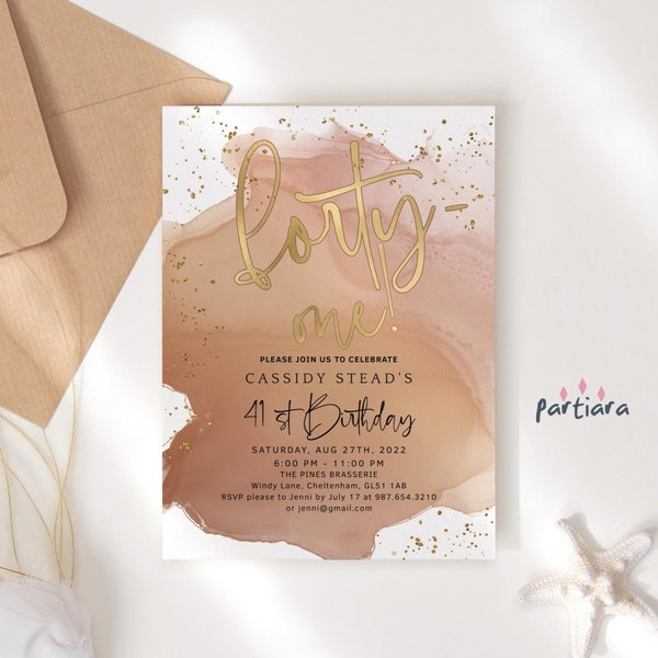 Ladies 41st Birthday Invite Brunch Party Invitations Brown Gold Caramel Beige Rustic Decor Melanin Spa Printable Editable Download P214