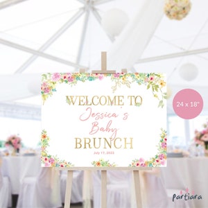 Spring Brunch Welcome Sign, Baby Brunch Welcome Poster, Girls Baby Shower Welcome Board Printable, Pastel Floral Decor, Editable P310